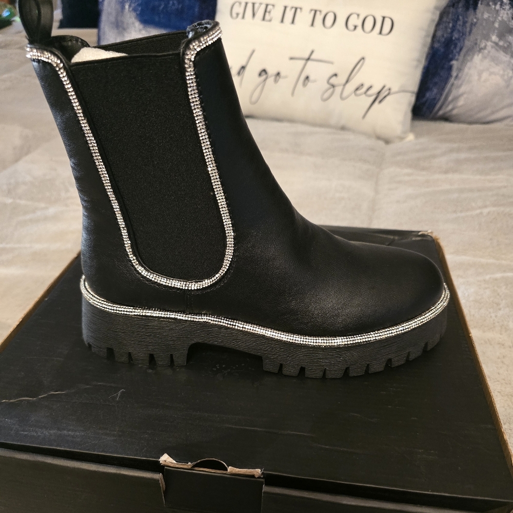 Black rhinestone booties